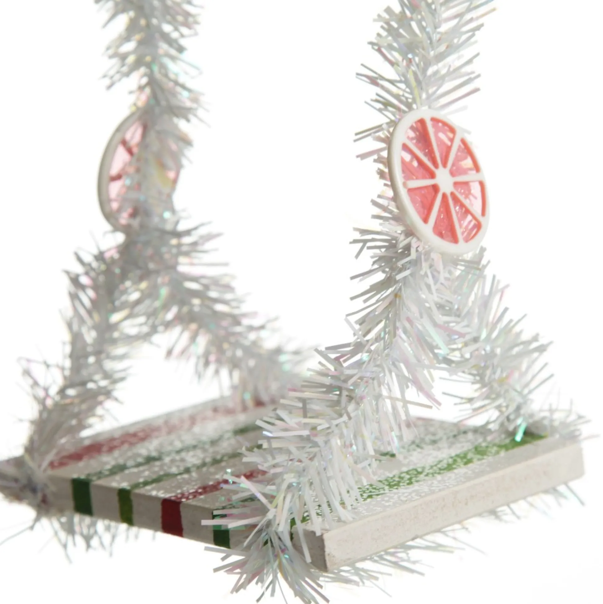 White Tinsel Lolly Christmas Swing Ornament - Single Seat Christmas Ornaments|