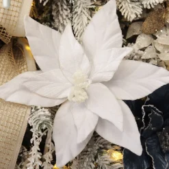 White Velvet Poinsettia Flower Stem Christmas Flowers|