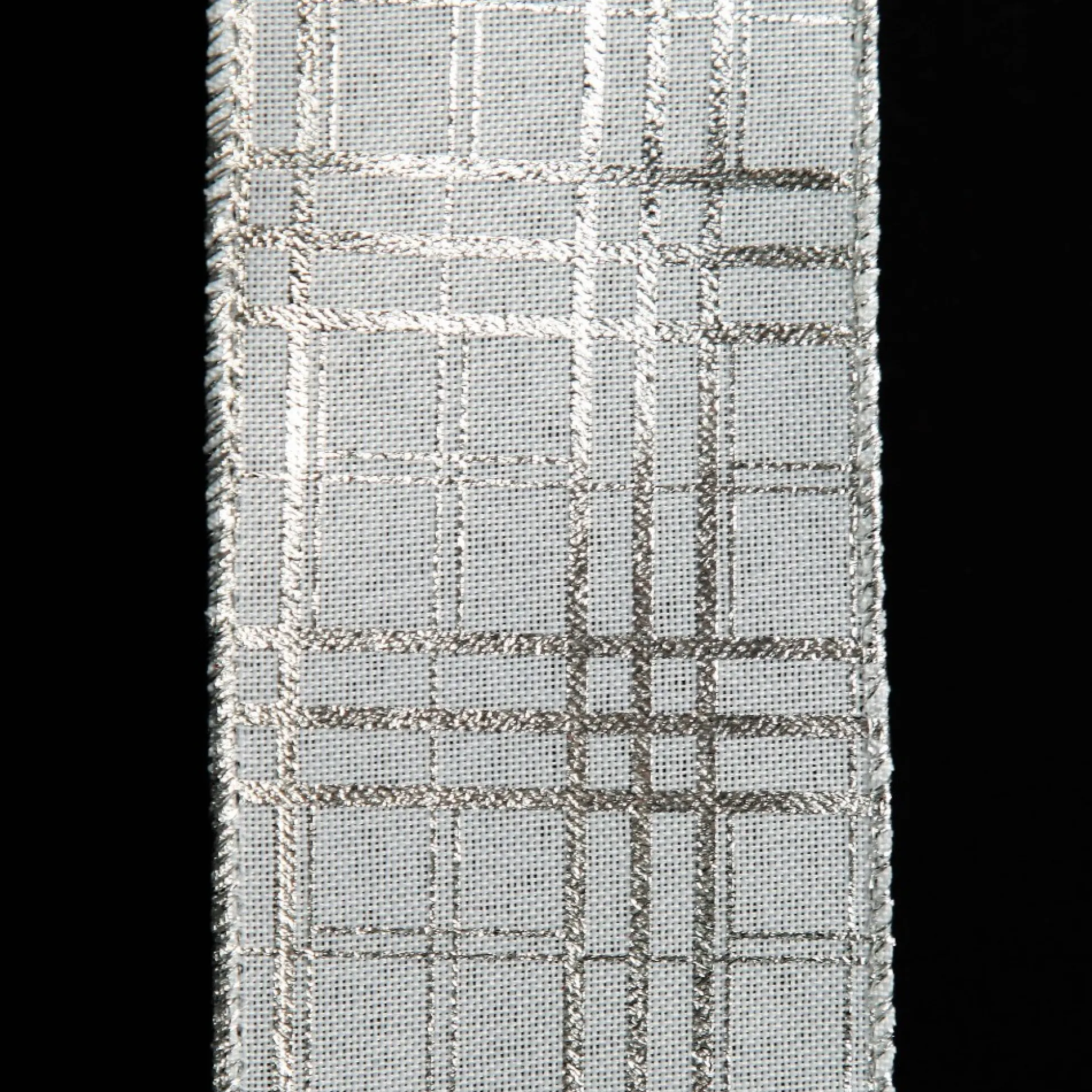 White with Silver Cross Pattern Wired Christmas Ribbon Ribbons|