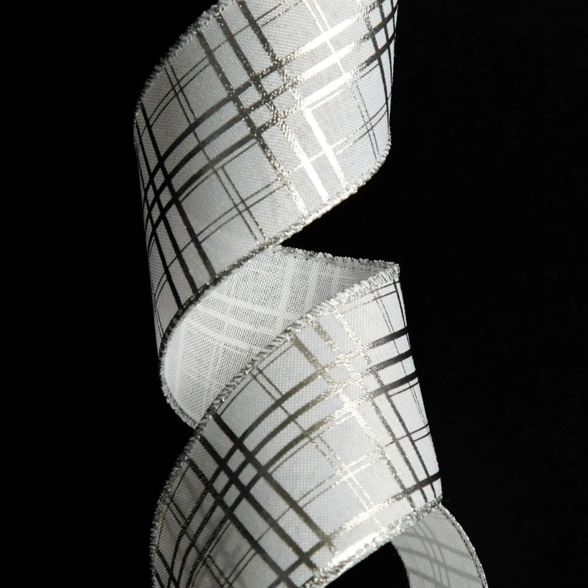 White with Silver Cross Pattern Wired Christmas Ribbon Ribbons|