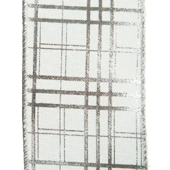 White with Silver Cross Pattern Wired Christmas Ribbon Ribbons|