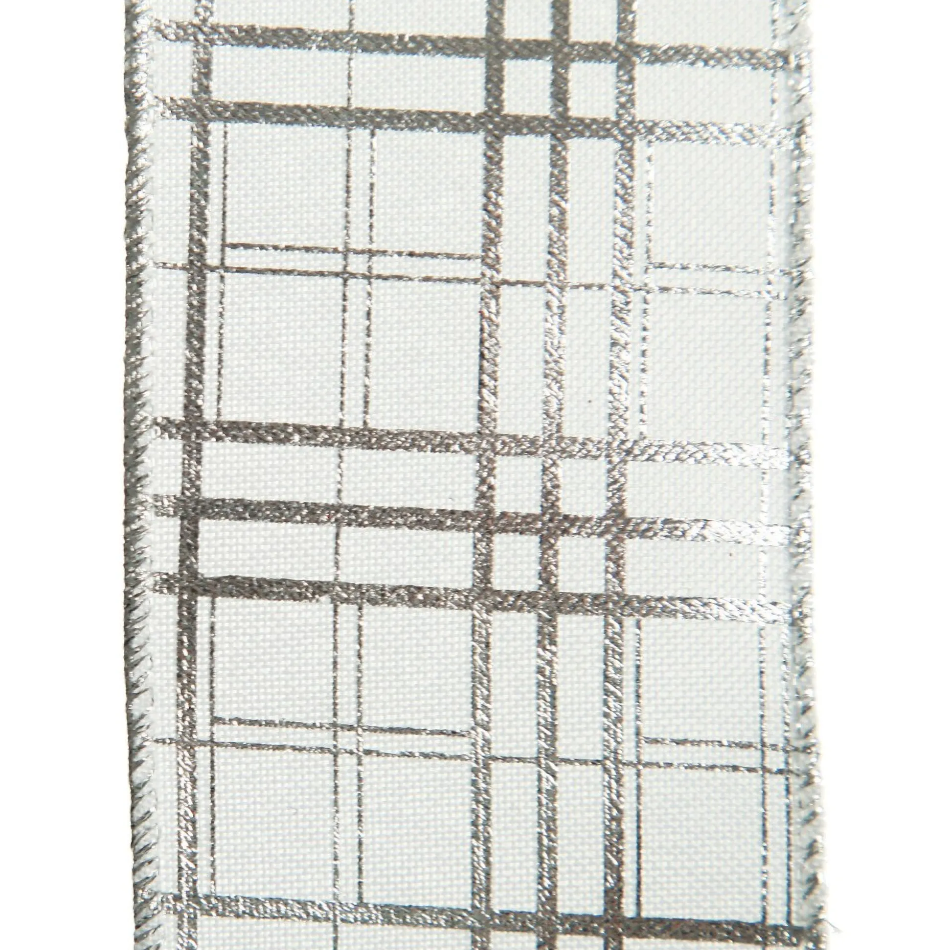 White with Silver Cross Pattern Wired Christmas Ribbon Ribbons|