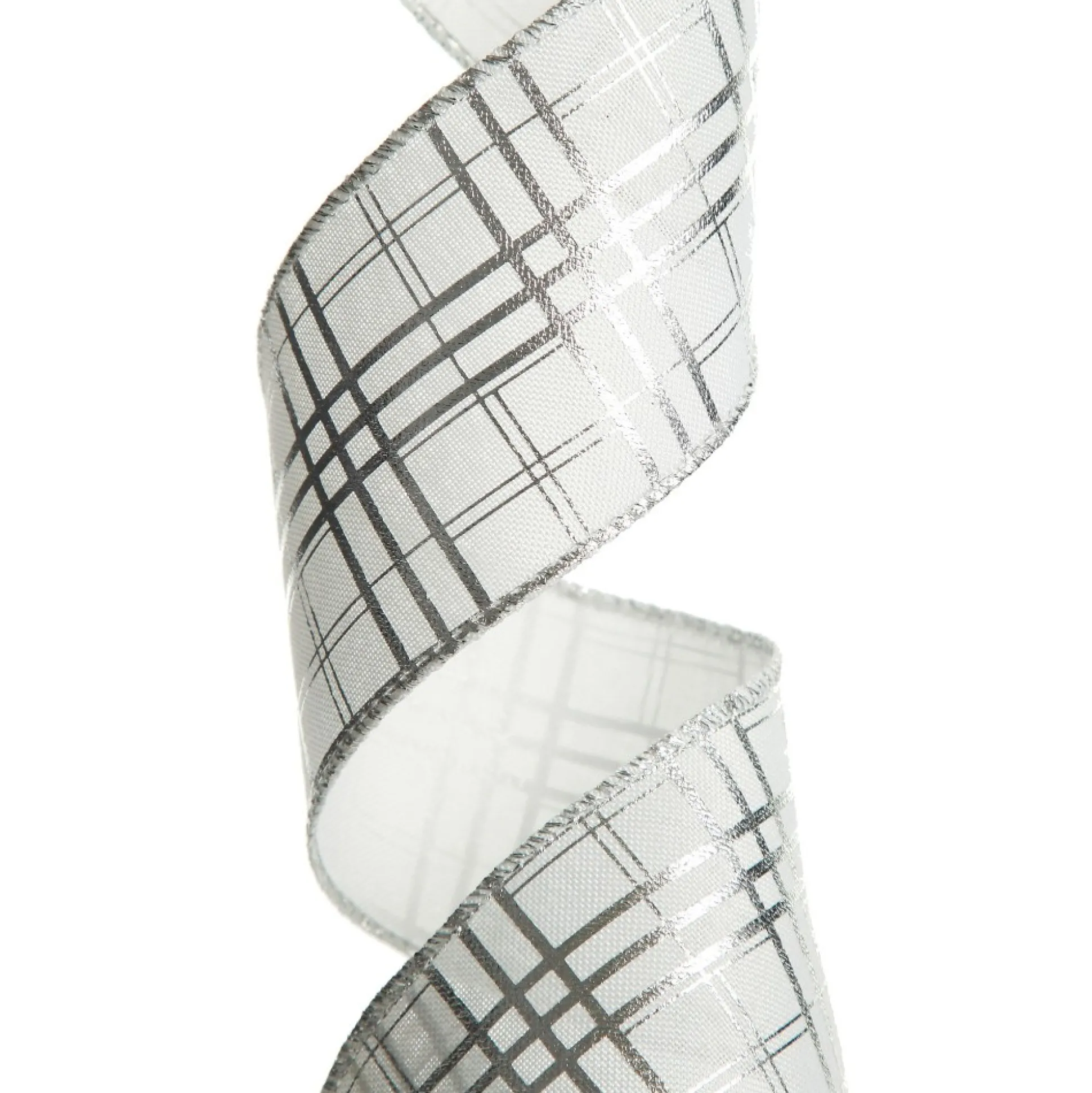 White with Silver Cross Pattern Wired Christmas Ribbon Ribbons|