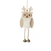 White Wood Owl Tree Decorations with Fur & Bells Christmas Tree Decorations|