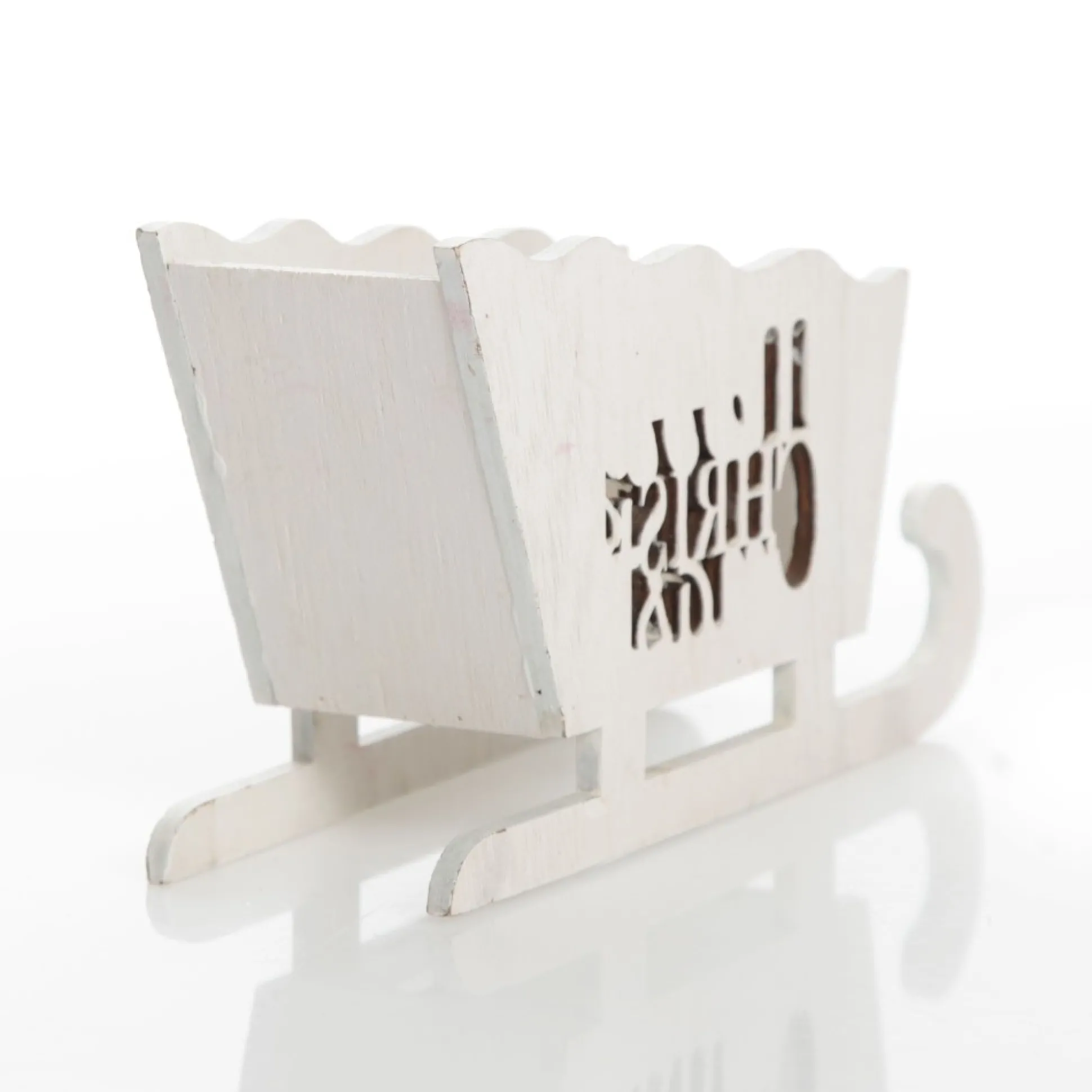 White Wooden Sleigh with Merry Christmas Christmas Ornaments|