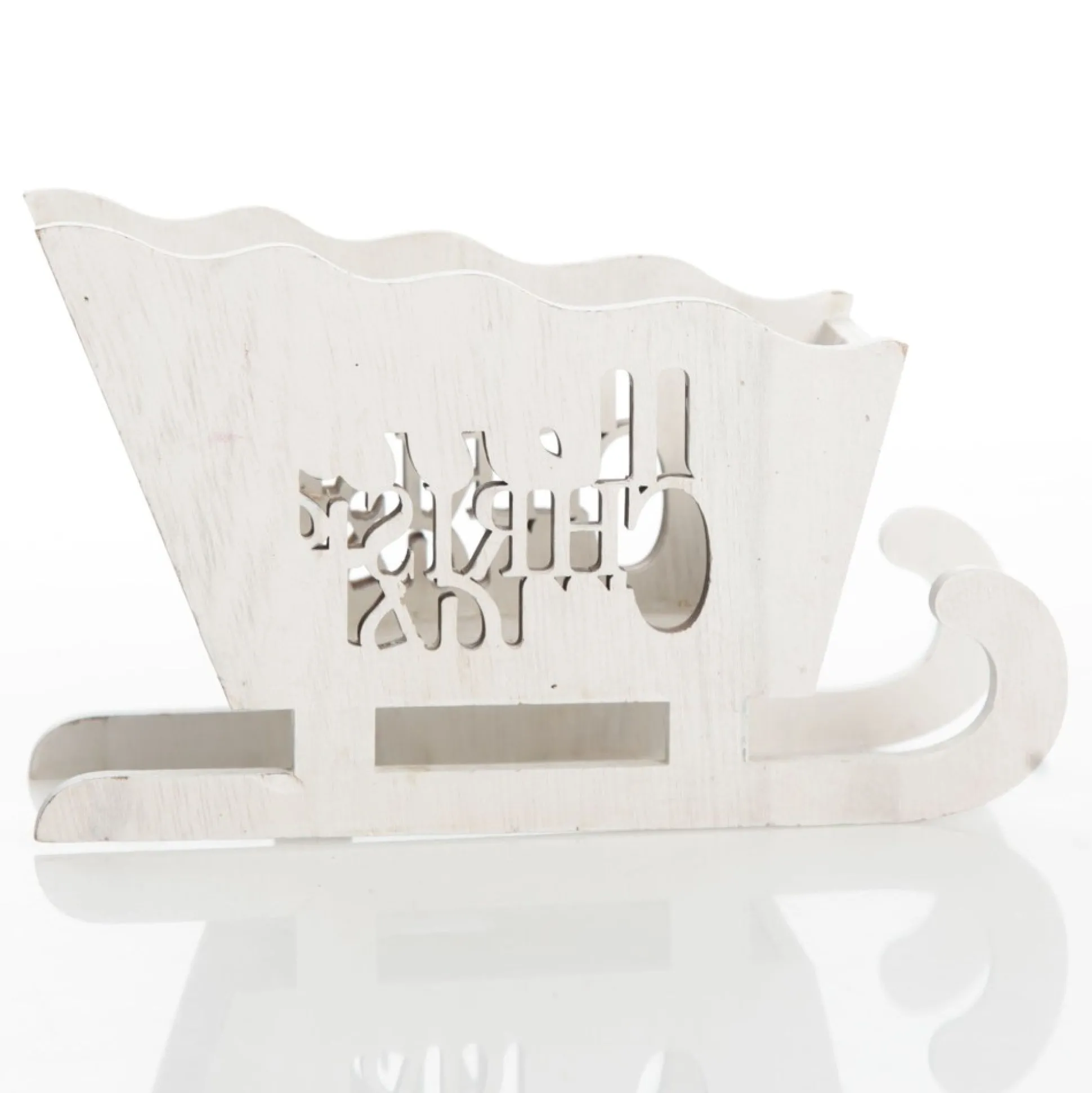 White Wooden Sleigh with Merry Christmas Christmas Ornaments|