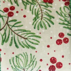 Wide White with Green Fir and Red Berry Ribbon - 6.5cm Ribbons|