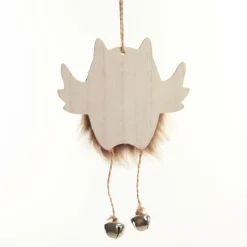 Wood Brown Owl with Closed Eyes Tree Decorations with Fur & Bells Christmas Tree Decorations|
