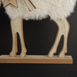 Wood Reindeer with Fur Christmas Ornament and Neck Tie Christmas Birds And Animals|