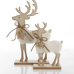 Wood Reindeer with Fur Christmas Ornament and Neck Tie Christmas Birds And Animals|