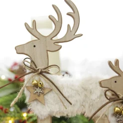 Wood Reindeer with Fur Christmas Ornament and Neck Tie Christmas Birds And Animals|