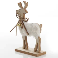 Wood Reindeer with Fur Christmas Ornament and Neck Tie Christmas Birds And Animals|