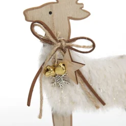 Wood Reindeer with Fur Christmas Ornament and Neck Tie Christmas Birds And Animals|