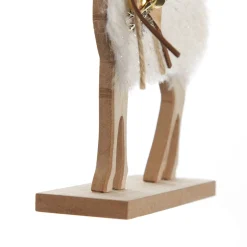 Wood Reindeer with Fur Christmas Ornament and Neck Tie Christmas Birds And Animals|
