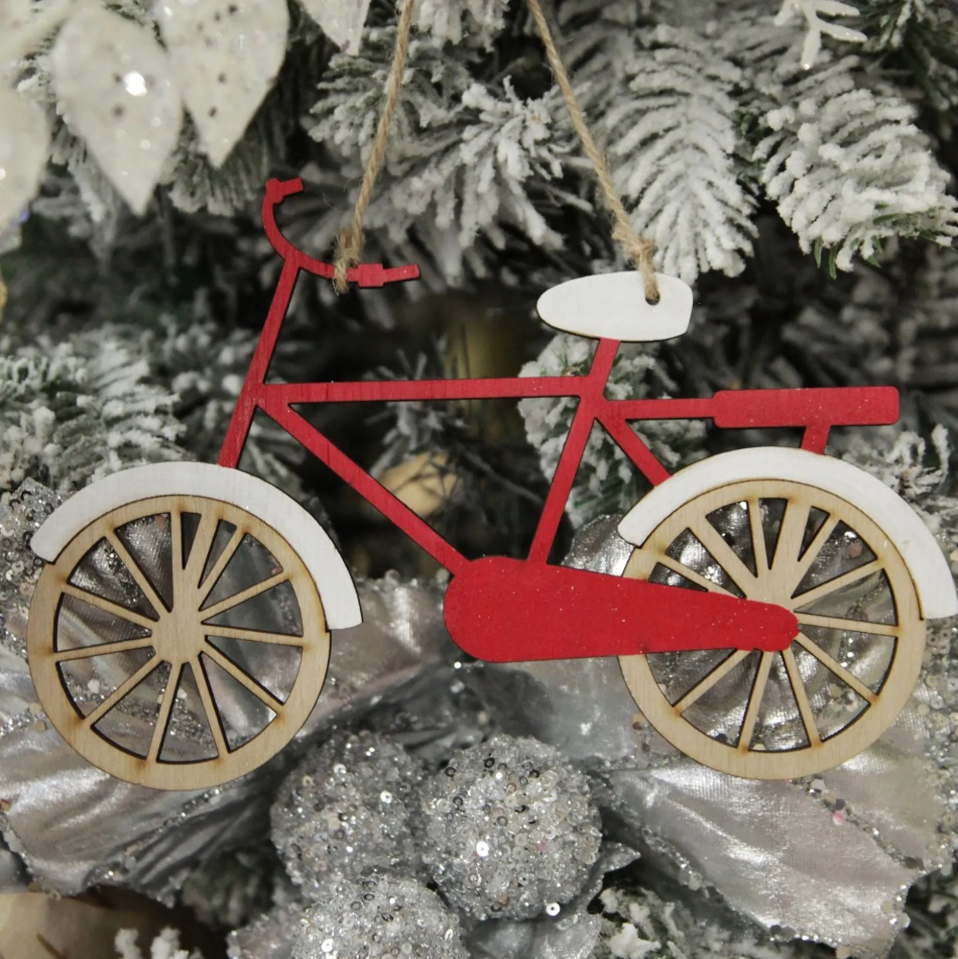 Wooden Bike Christmas Decoration - Set of 2 Christmas Tree Decorations|