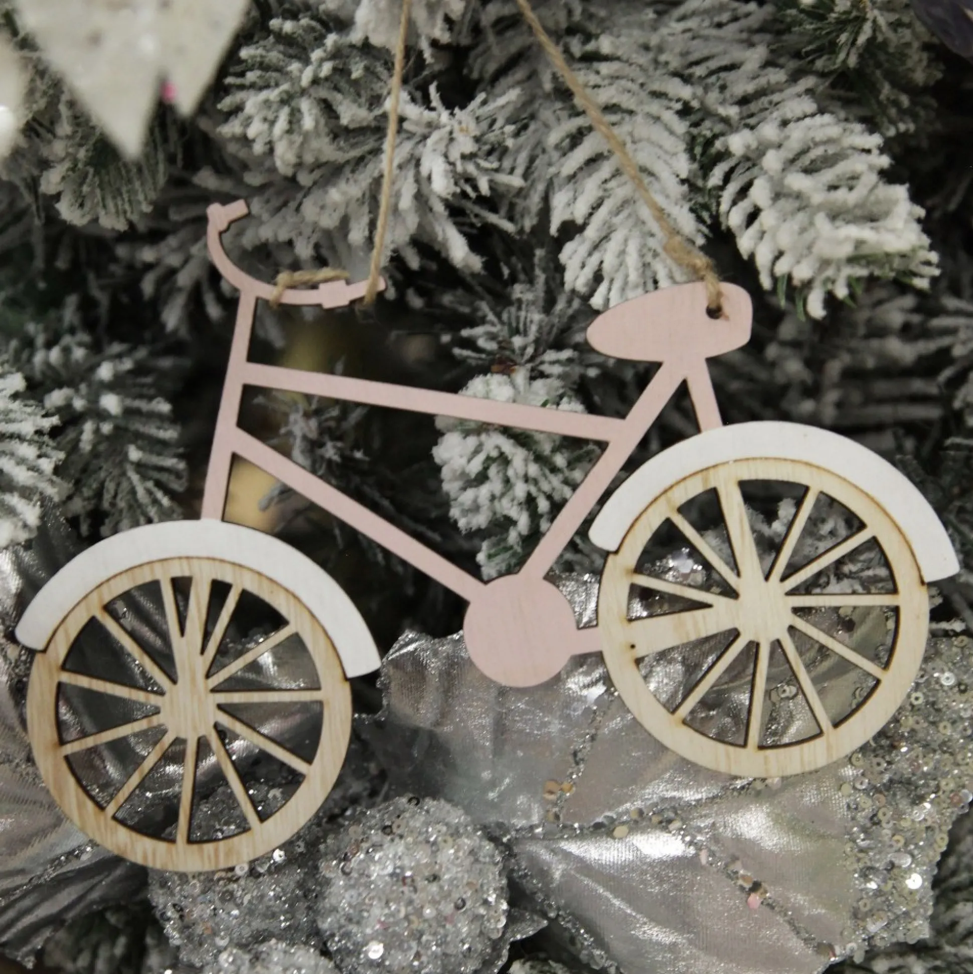 Wooden Bike Christmas Decoration - Set of 2 Christmas Tree Decorations|