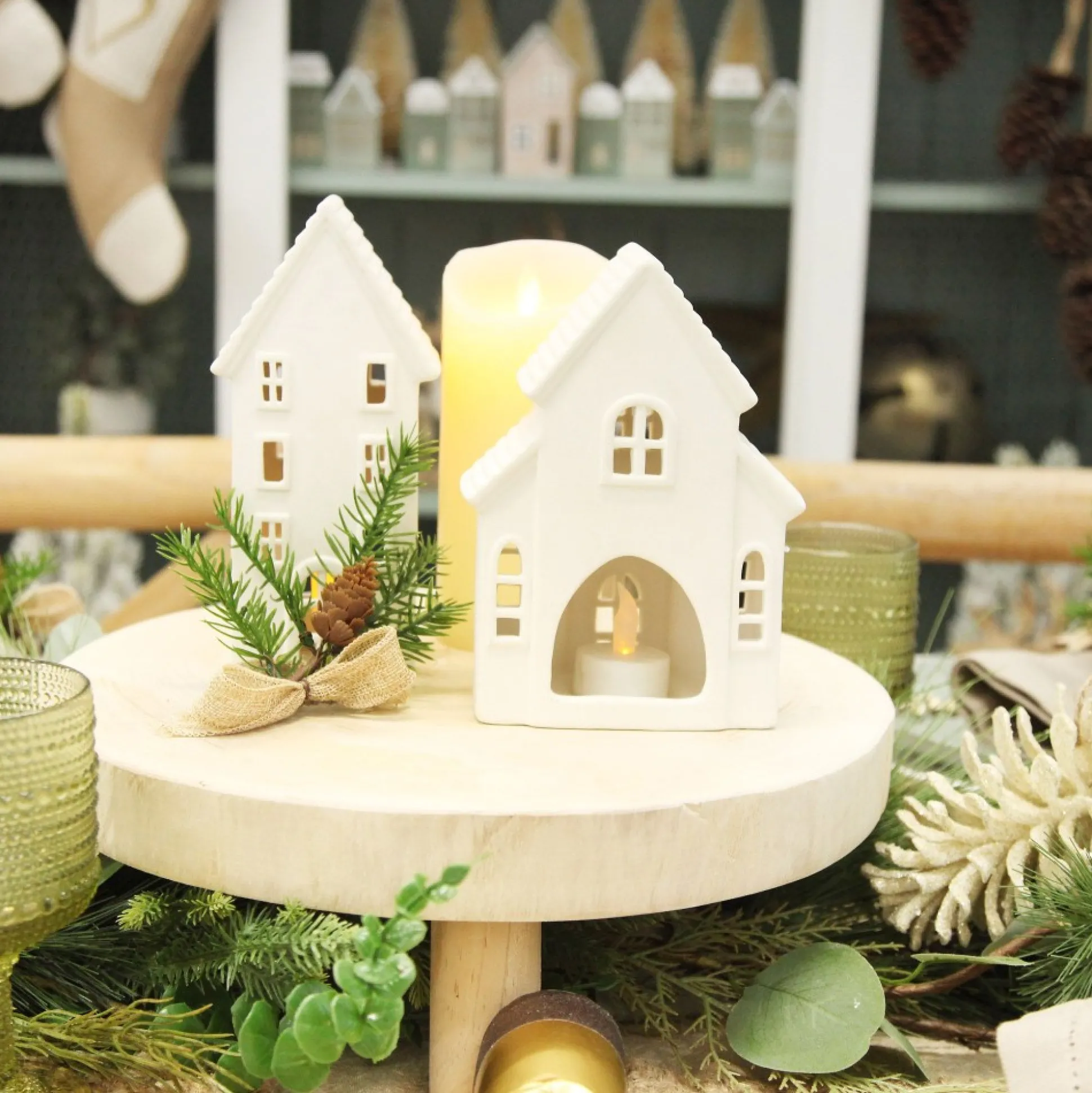 Wooden Footed Round Wooden Table Centrepiece Large Christmas Table Decor|