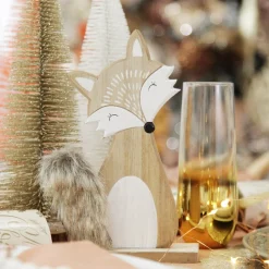 Wooden Fox Ornament with Bushy Tail Christmas Birds And Animals|