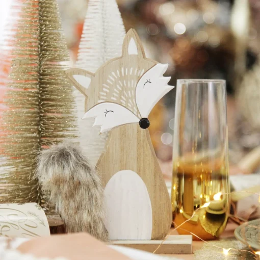 Wooden Fox Ornament with Bushy Tail Christmas Birds And Animals|