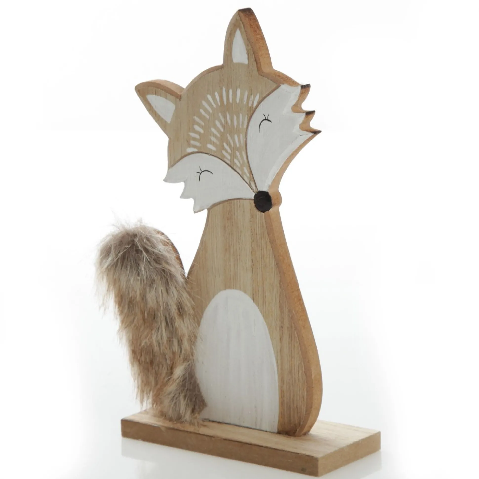 Wooden Fox Ornament with Bushy Tail Christmas Birds And Animals|